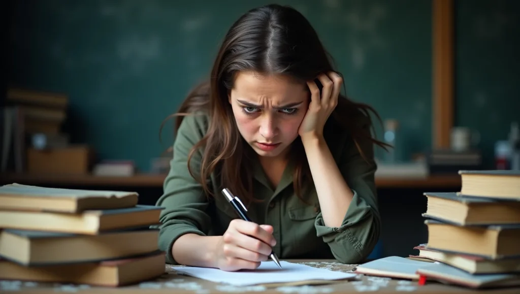 یه خانوم کلافه در حال نوشتن