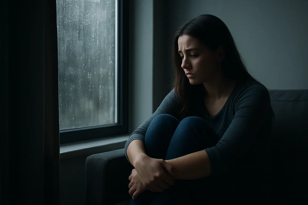 یه خانوم ناراحت دم پنجره