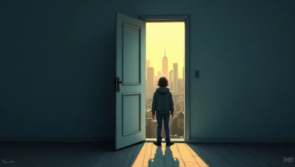 یه بچه دم در باز شده