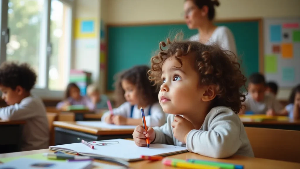 یه بچه مو فر مداد دستش گرفته