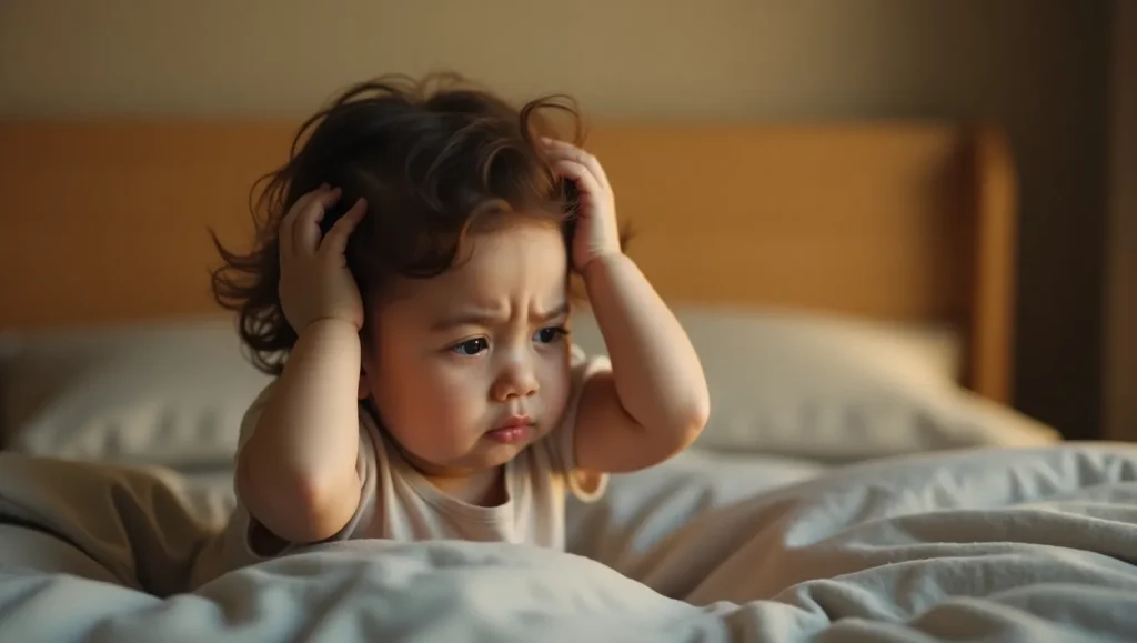 یه بچه خوابیده رو تخت