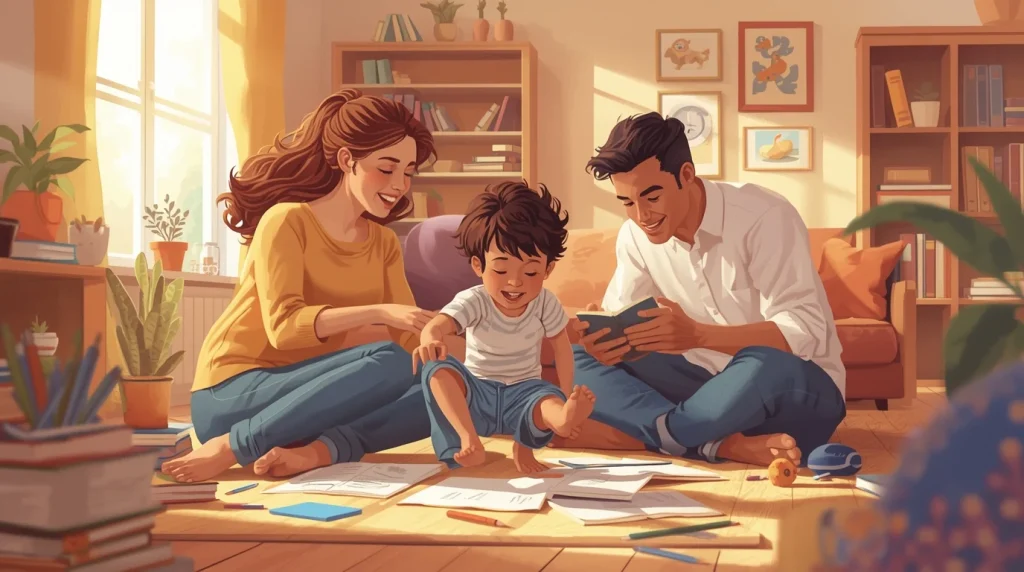 پدر مادر در حال تربیت فرزند خود