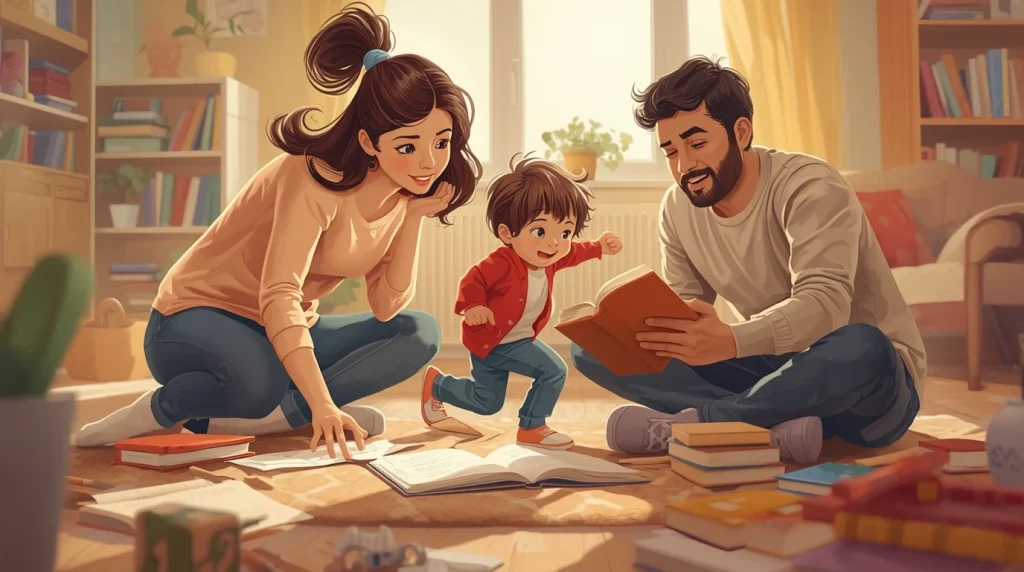 پدر در حال یاد دادن کتاب