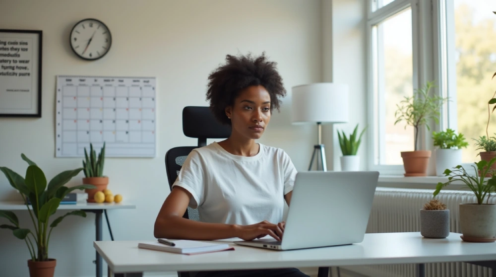 یه خانوم دارای دیسیپلین در حال کردن با لب تاپ