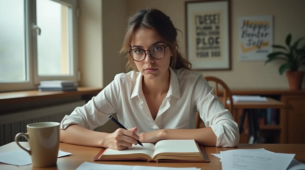 یک خانوم عینکی در حال نوشتن