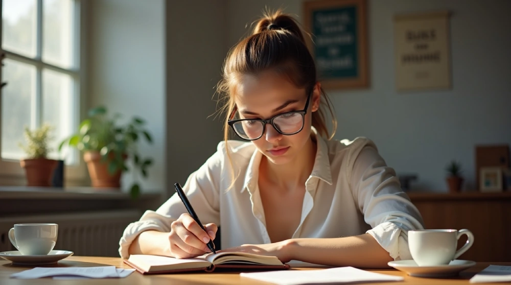 یک خانوم عینکی با دیسیپلین درحال نوشتن