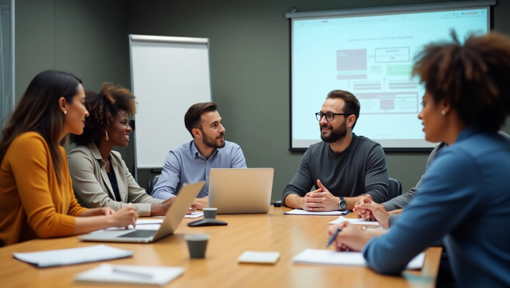 یک تیم درحال انجام کار و صحبت کردن