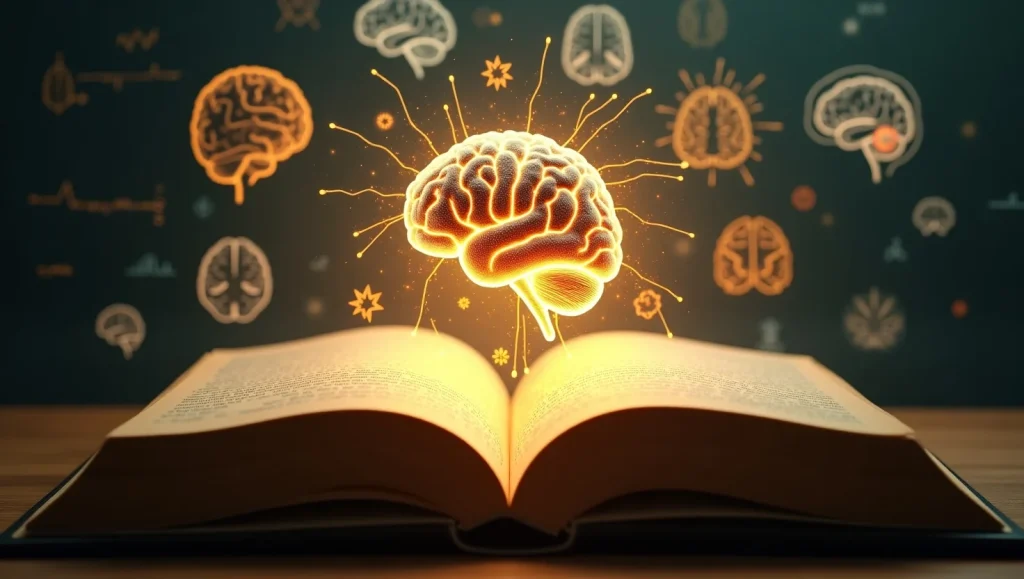 یک کتاب باز که از مغز زده بیرون