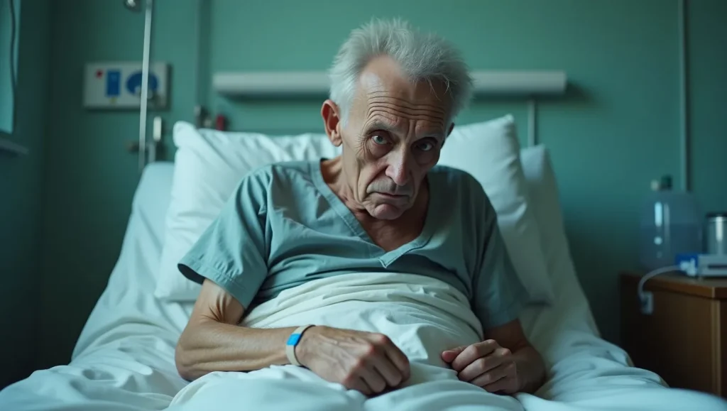 یک آقای خیلی پیر روی تخت بیمارستان دراز کشیده
