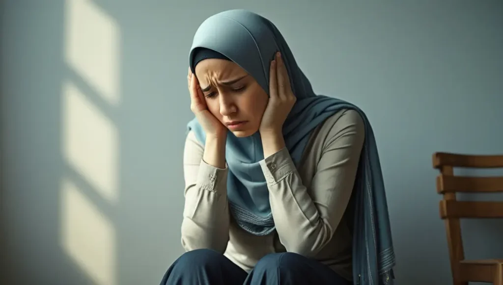 تصویر یک خانوم عصبی و نگران که بر روی صندلی نشسته و درگیر اختلال شخصیت مرزی است